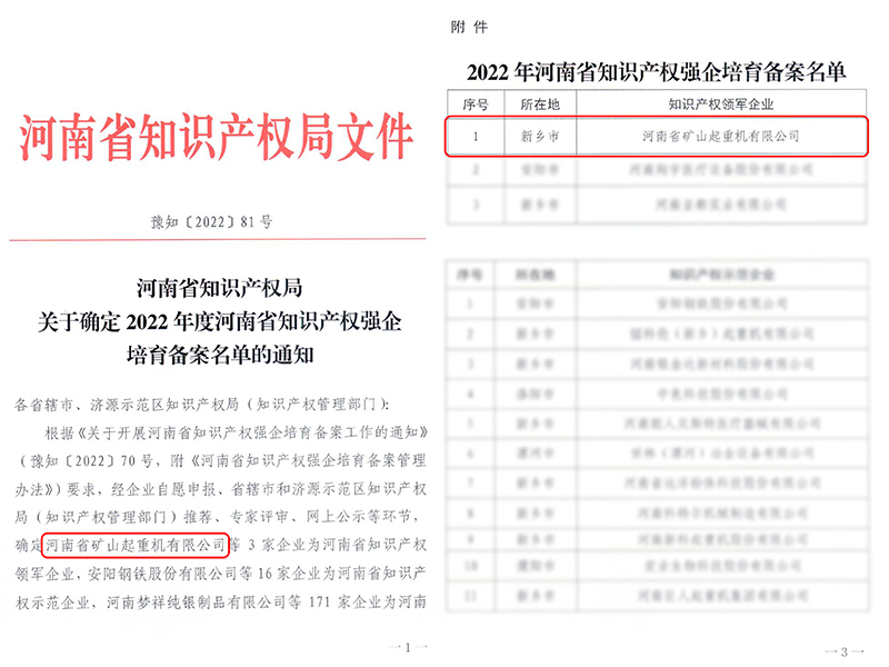 喜報｜河南礦山榮獲“河南省知識產權領軍企業(yè)”